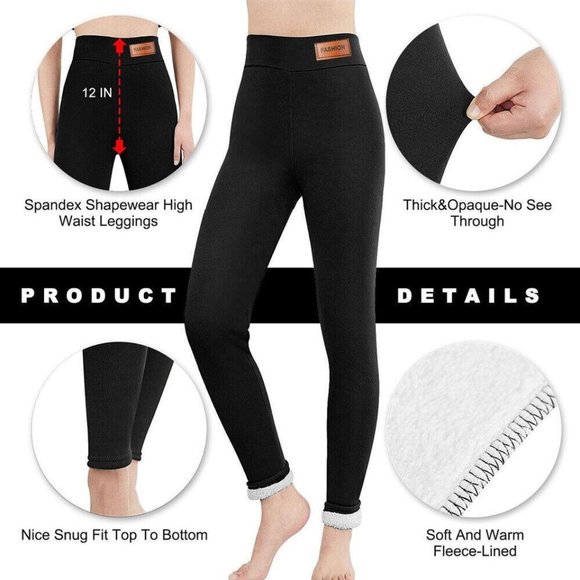 Women Winter Warm Sherpa Fleece Lined Leggings Thick Cashmere Thermal Pant - Picture 3 of 12